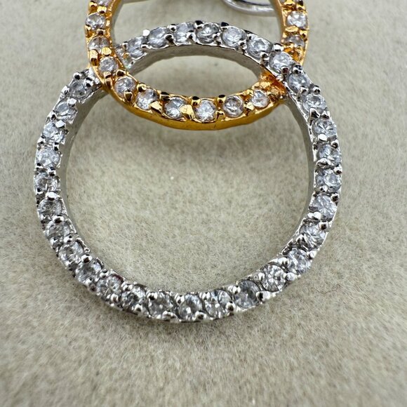 Two-Tone Sterling Silver Cubic Zirconia Interlocking‎ Circle Pendant Necklace - Picture 2 of 6